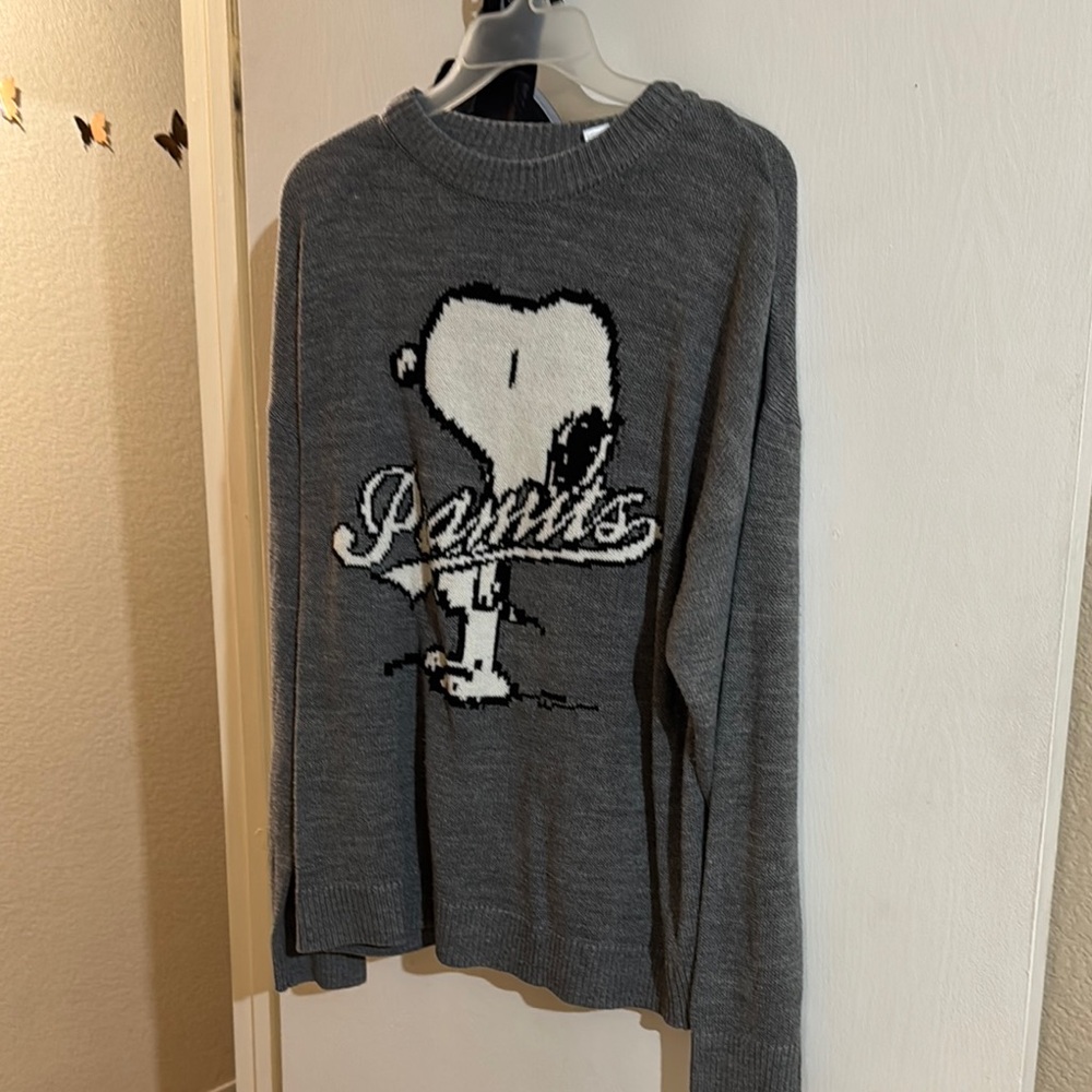 Gray Graphic Snoopy Knit Sweater